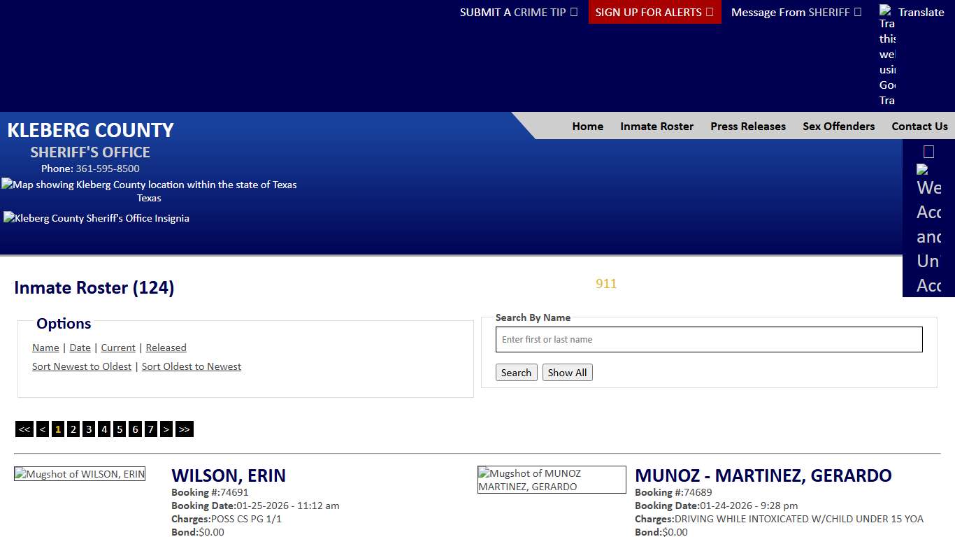 Inmate Roster - Current Inmates Booking Date Descending - Kleberg County Sheriff